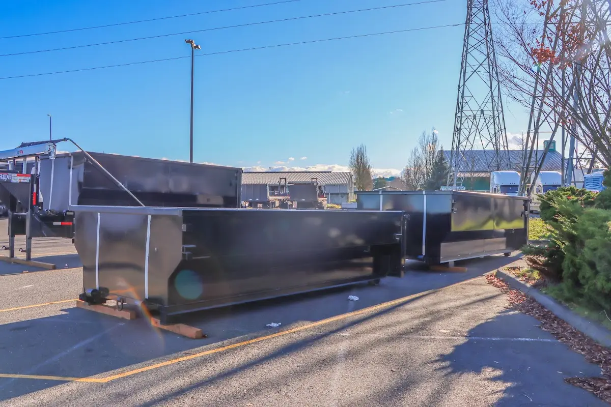 Roll-off dumpster ready for waste disposal at job site for 2 Yard Dumpster Rental in Frankfort Square